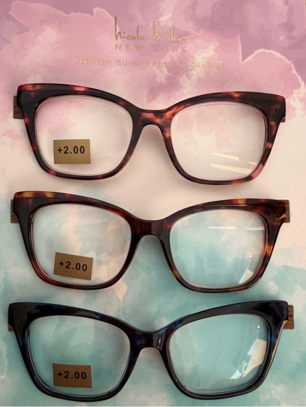 Nicole Miller set of 3 Tortoiseshell Reading Glasses (+2.00)